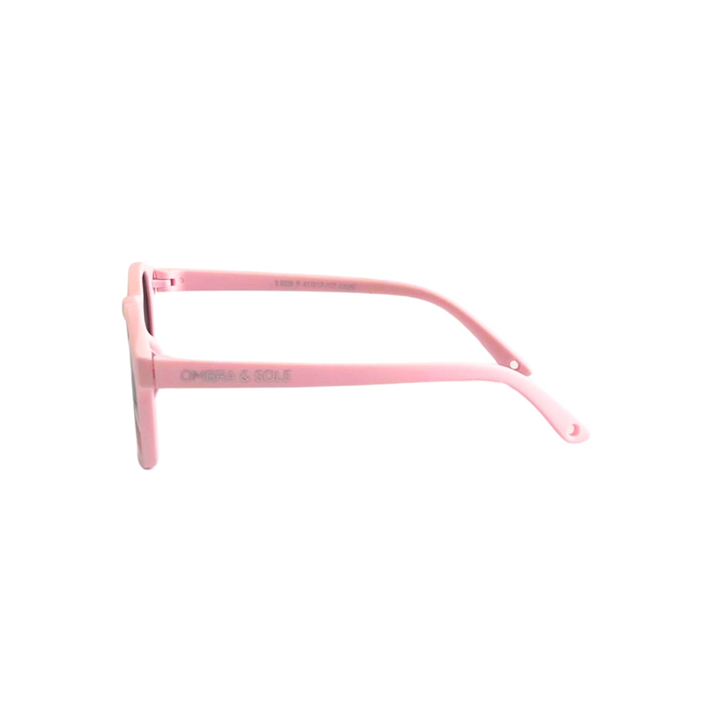 Side view of baby toddler UV Polarised flexible pink sunglasses