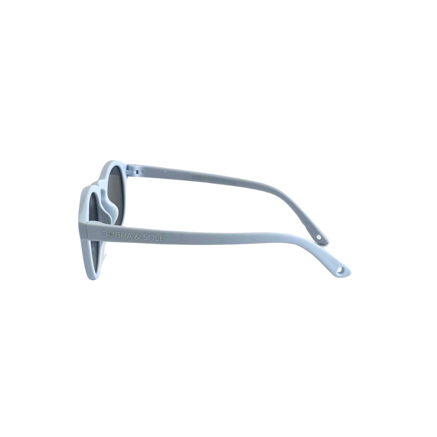 side view of baby toddler UV Polarised Sky blue sunglasses