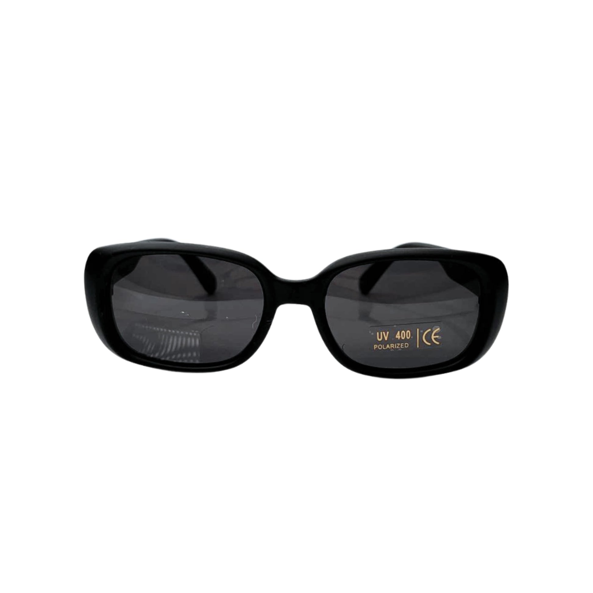 front view of UV polarised sunglasses in charcoal black