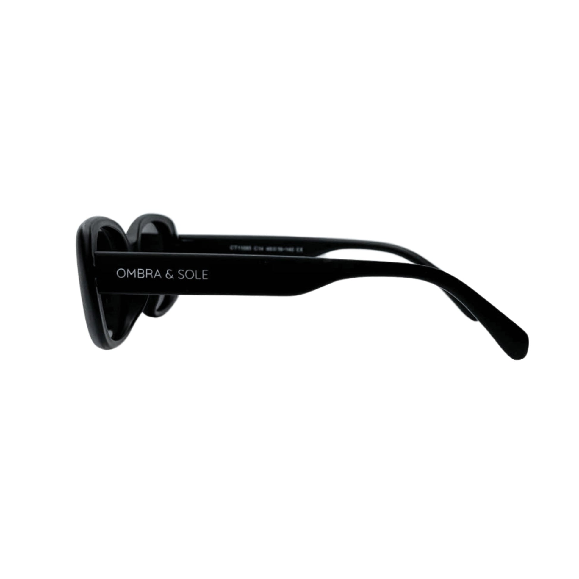 side view of charcoal black kids sunglasses showing flexible arms