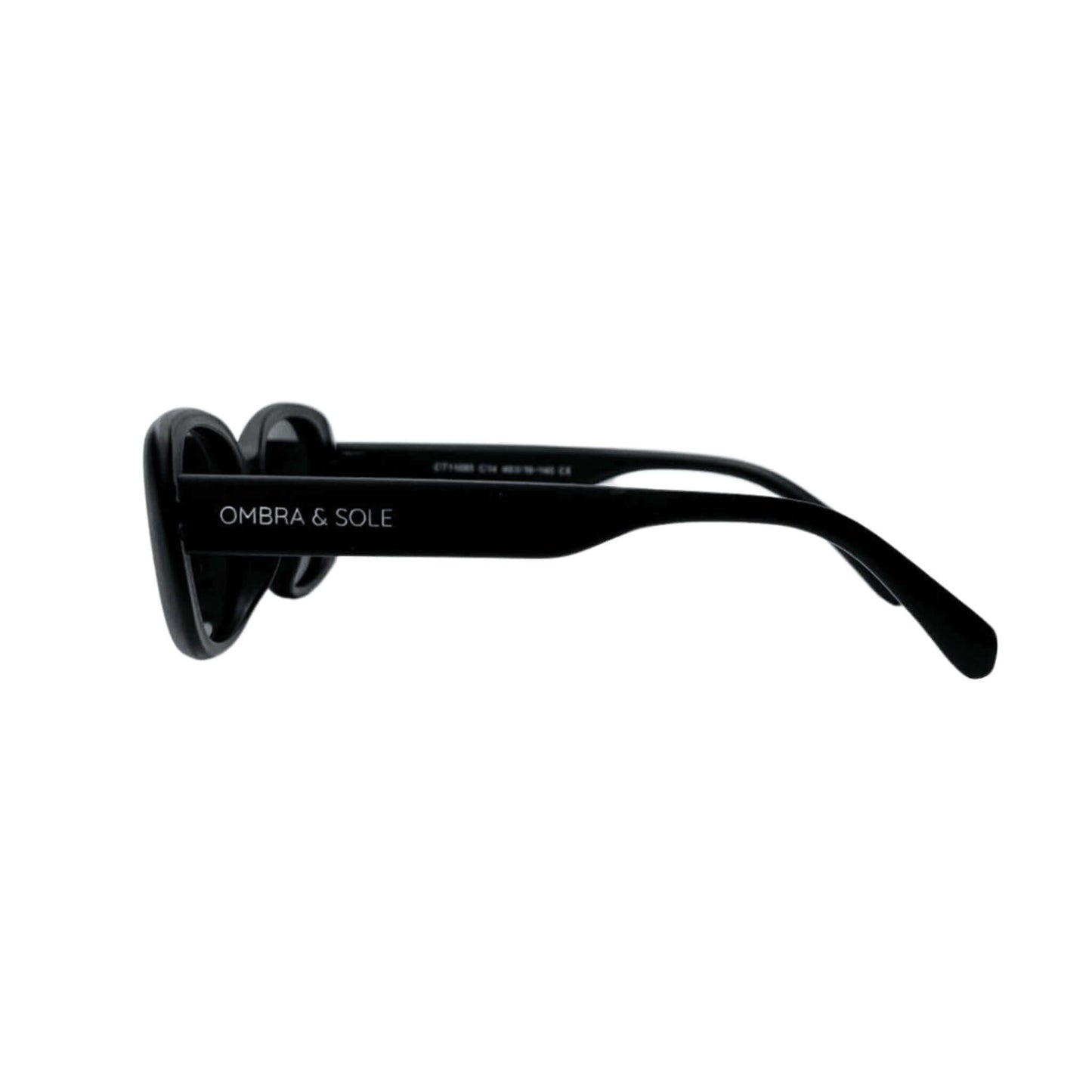 side view of charcoal black kids sunglasses showing flexible arms