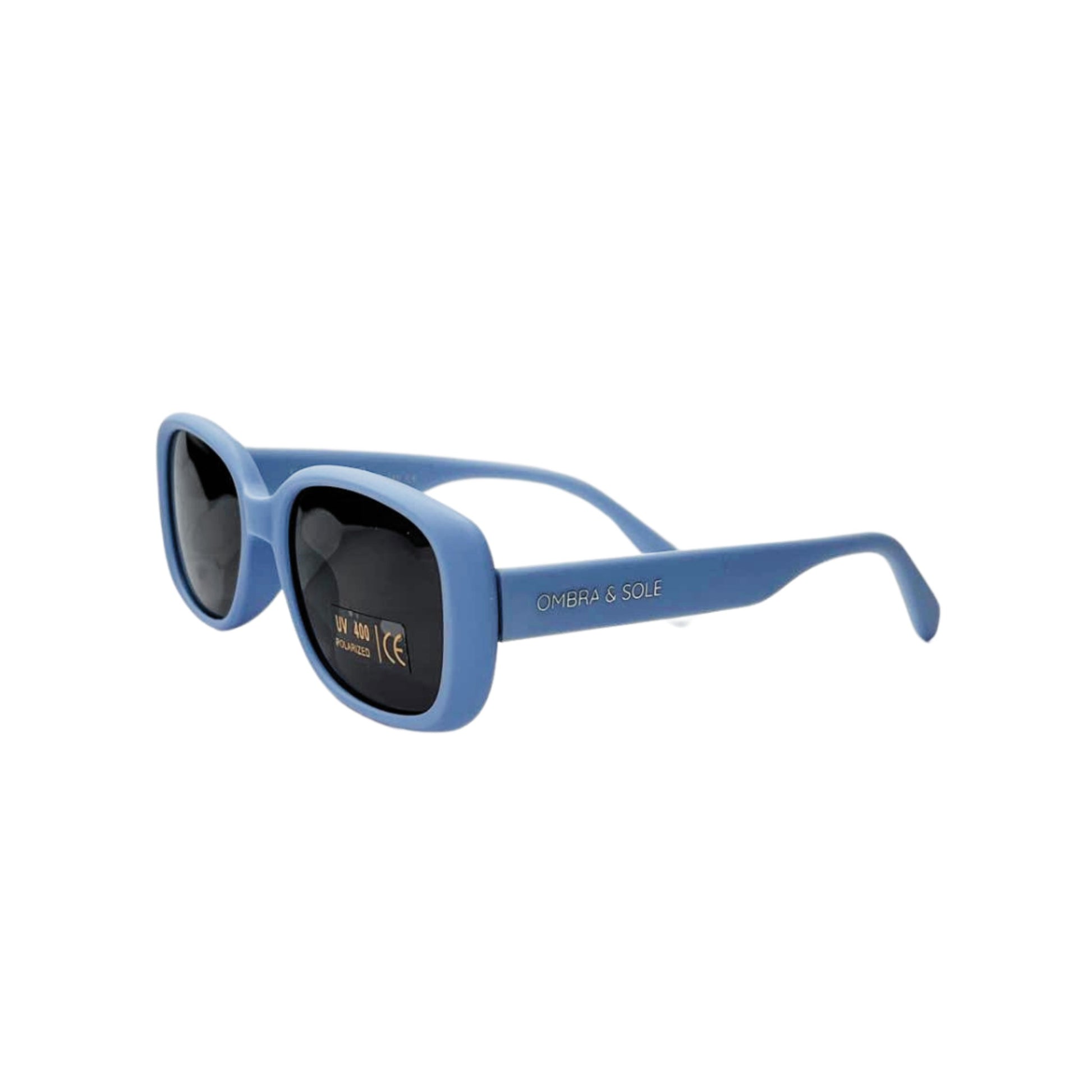 Angle view of Ocean Blue Kids Sunglasses showing flexible frames
