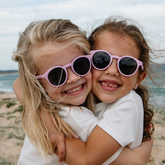 girls wearing pink UV Polarised Kids flexible Sunglasses