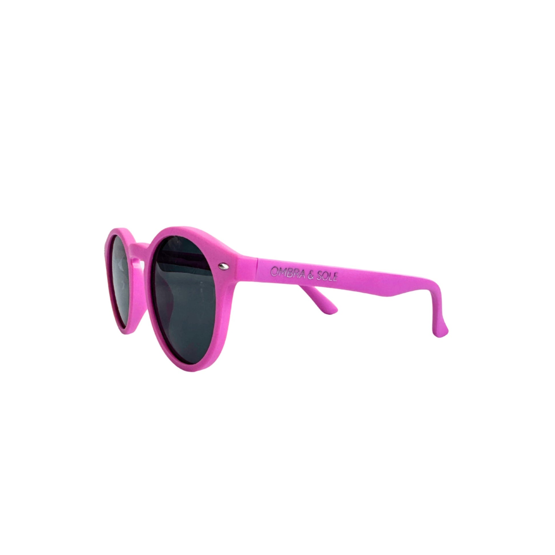 angle view of hot pink Kids UV Polarised Flexible sunglasses
