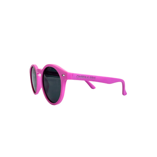 angle view of hot pink Kids UV Polarised Flexible sunglasses