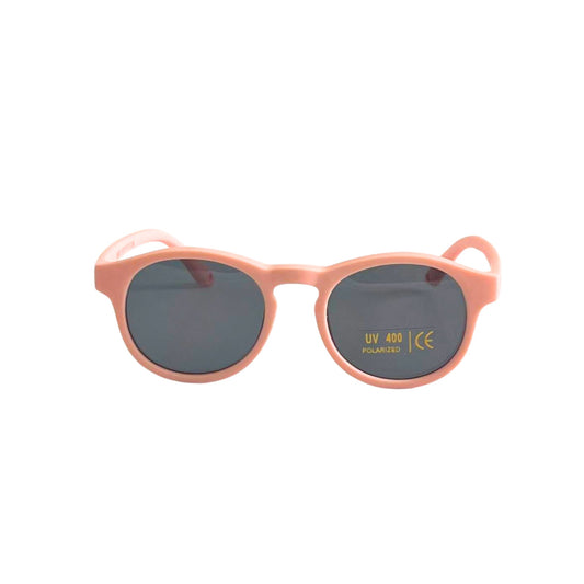 Front view of baby toddler UV Polarised flexible peach sunglasses 