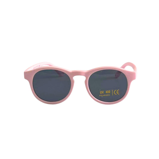 Front view of baby toddler UV Polarised flexible pink sunglasses 
