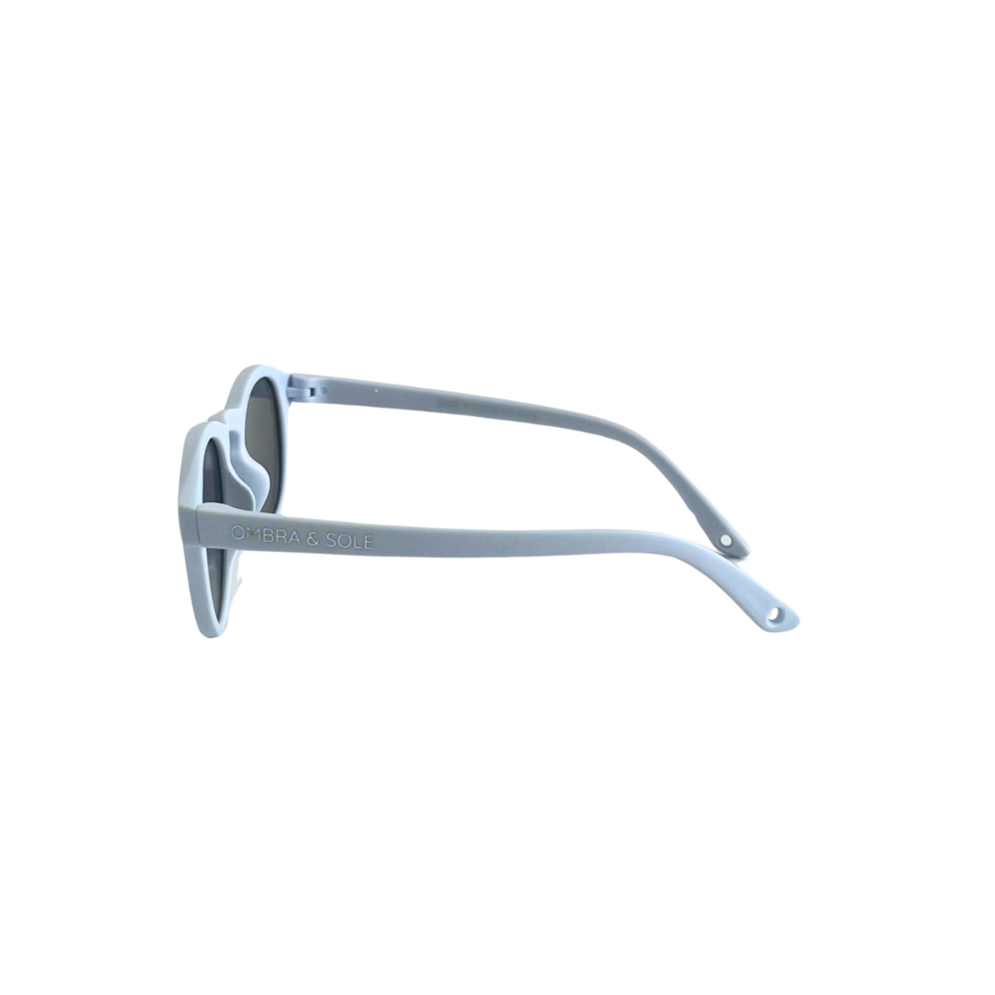 side view of baby toddler UV Polarised Sky blue sunglasses