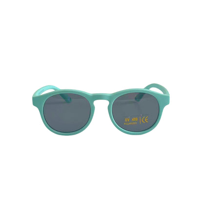 front view of baby toddler UV Polarised Flexible sunglasses in mint green
