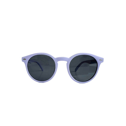 front view of purple UV polarised kids flexible sunglasses