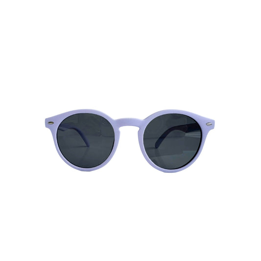 front view of purple UV polarised kids flexible sunglasses