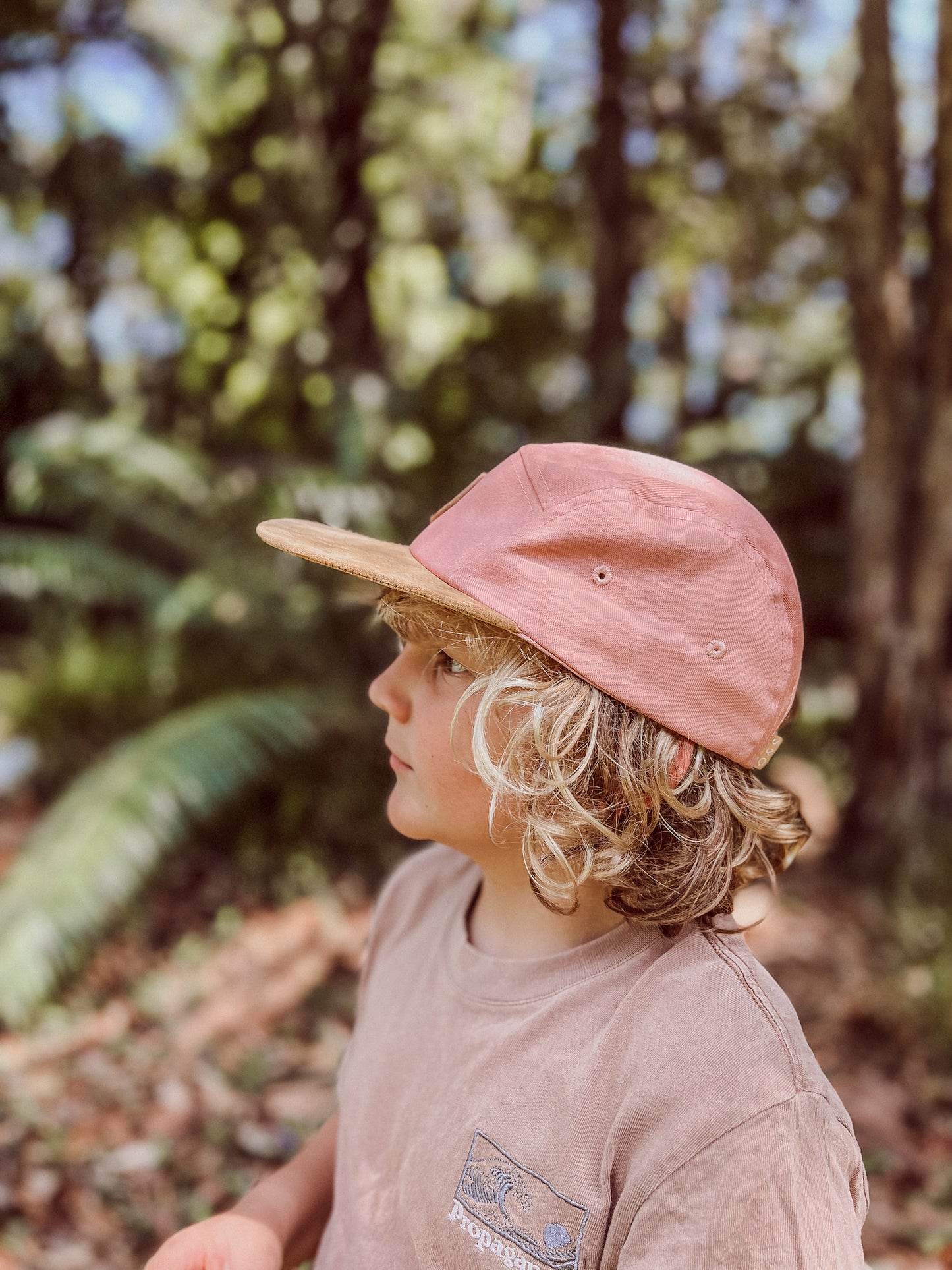 Dusty Pink, children's 5 Panel hat, structured brim